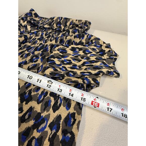 Tyler Boe‎ XS Cowl Neck Blue Tan Leopard Print Dress 3/4 length Sleeved - Picture 5 of 8